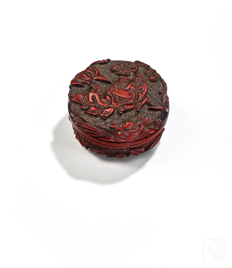 明十六世紀 剔紅高士牡丹紋雙面蓋盒  CHINA, MING DYNASTY, 16TH CENTURY